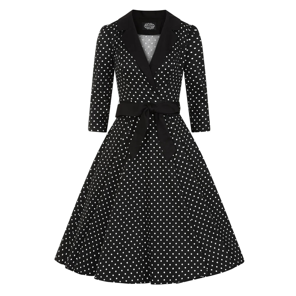 Black And White Polka Dot 3/4 Sleeve Swing Tea Dress