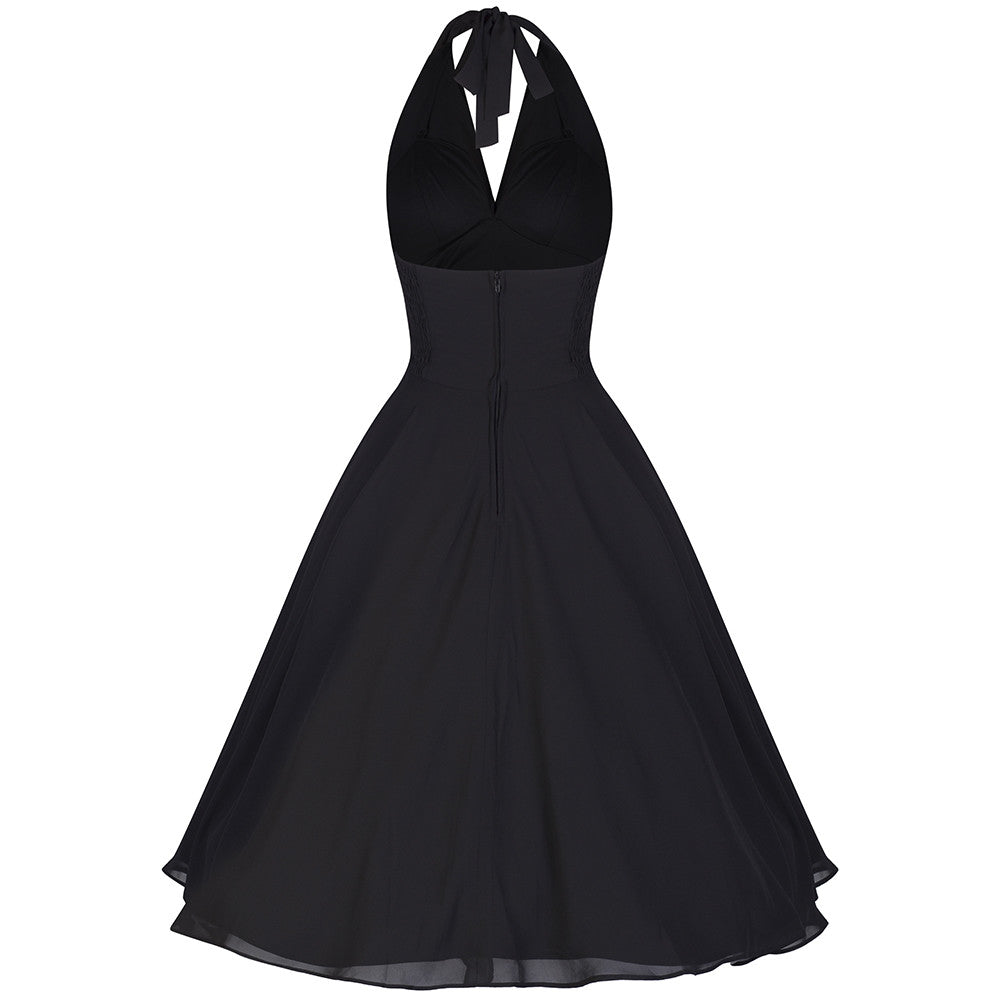 Black Chiffon Vintage Marilyn Monroe Style 50s Swing Dress - Pretty Kitty Fashion